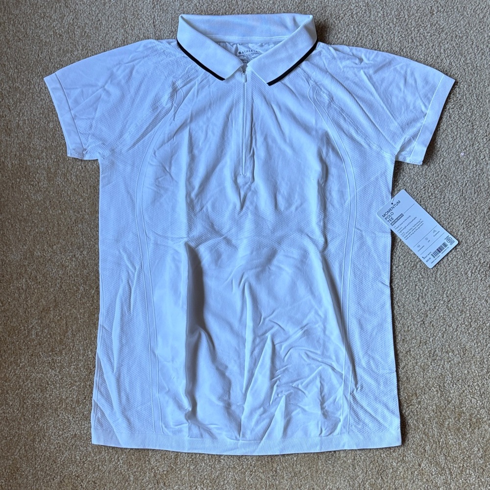 Athleta White Momentum polo tee black trim large nwt